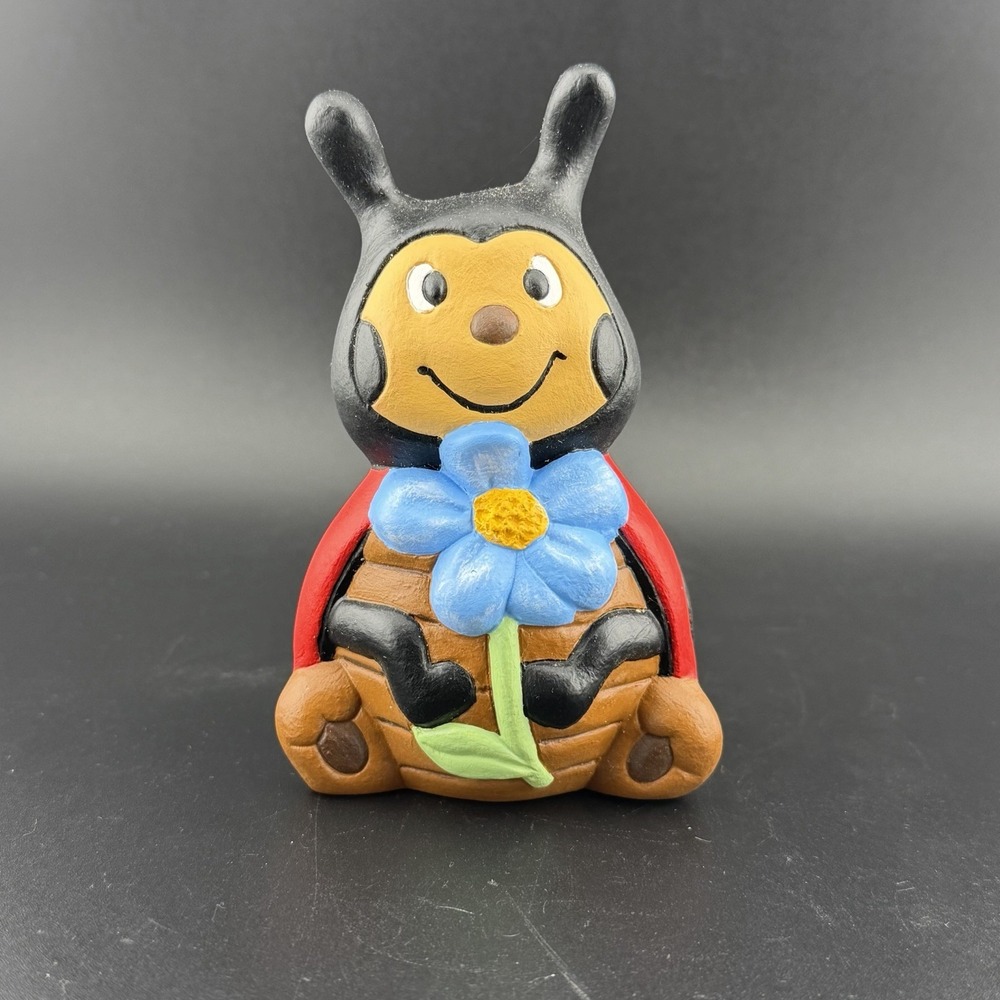 Vintage Ceramic Ladybug Garden Statue Figurine 4.5" Hand Painted Clay Magic
